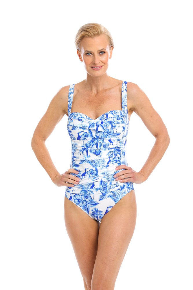 Togs Blue Hibiscus Ruched Swimsuit
